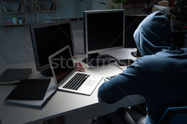 Hacker hacking computer at night Stock photo © Elnur