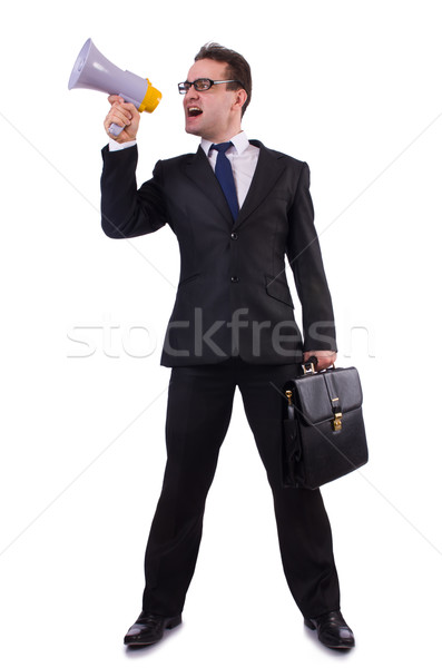 Young businessman with loudspeaker on white Stock photo © Elnur