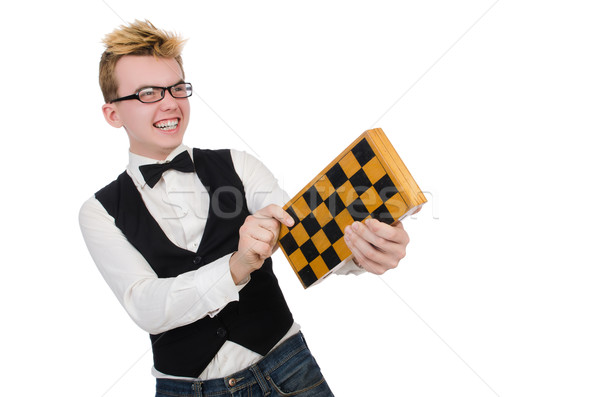 Funny szachy gracz odizolowany biały strony Zdjęcia stock © Elnur