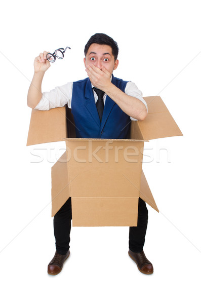 Foto stock: Homem · pensando · fora · caixa · negócio · trabalhador