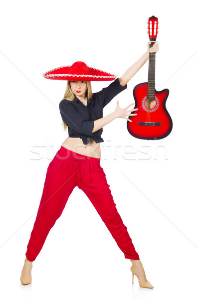 Mexican woman guitarist isolated on white Stock photo © Elnur