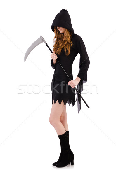 Young witch with scythe isolated on white Stock photo © Elnur