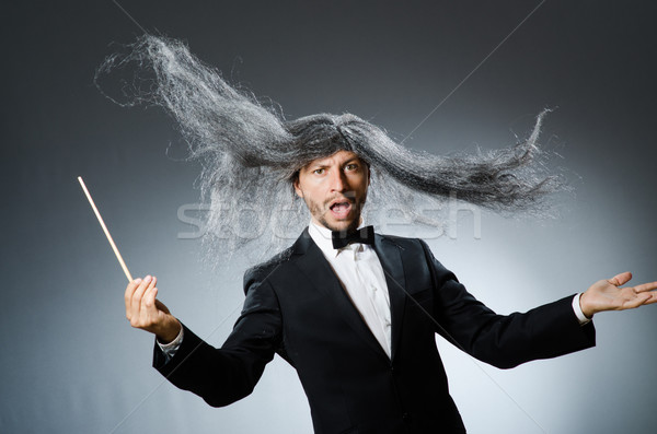 Vicces hosszú ősz haj kéz férfi háttér Stock fotó © Elnur