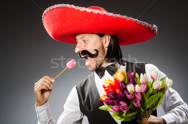 Mexican man wears sombrero isolated on white Stock photo © Elnur