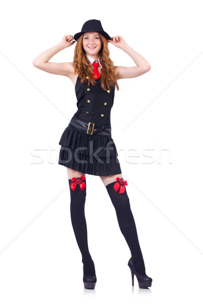 Foto stock: Mujer · gangster · aislado · blanco · moda · traje