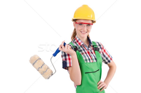 Funny woman painter in construction concept isolated on white Stock photo © Elnur