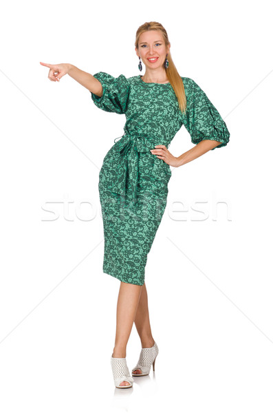 Jonge vrouw groene jurk geïsoleerd witte vrouw Stockfoto © Elnur