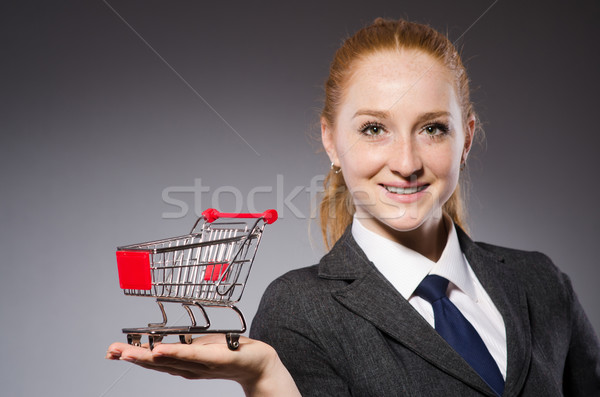Businesswoman with cart isolated on gray Stock photo © Elnur