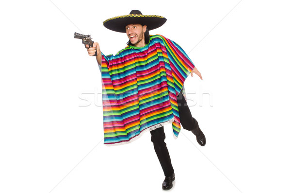 Handsome man in vivid poncho holding gun isolated on white Stock photo © Elnur