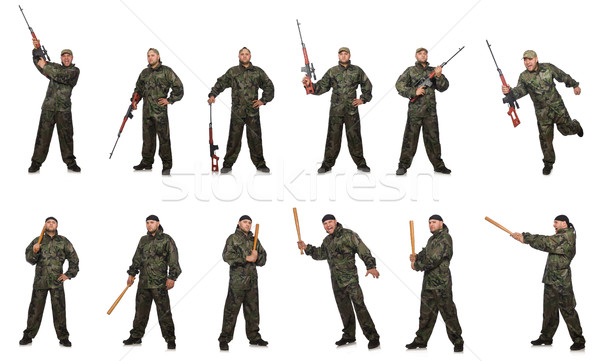 Soldier with sniper rifle isolated on white Stock photo © Elnur