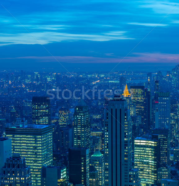 Foto stock: Vista · nuevos · Manhattan · puesta · de · sol · negocios · cielo