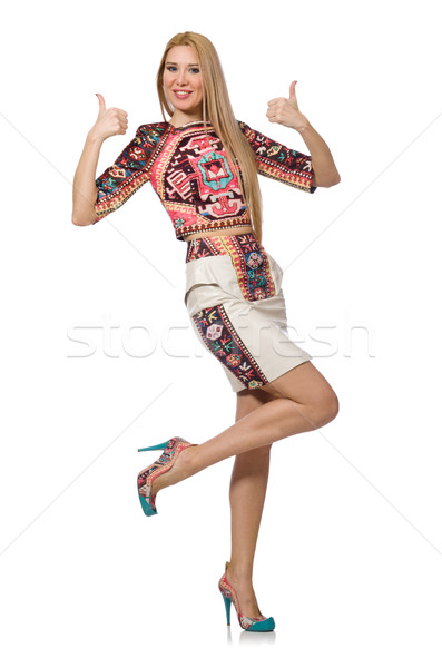 Pretty model in clothes with carpet prints isolated on white Stock photo © Elnur