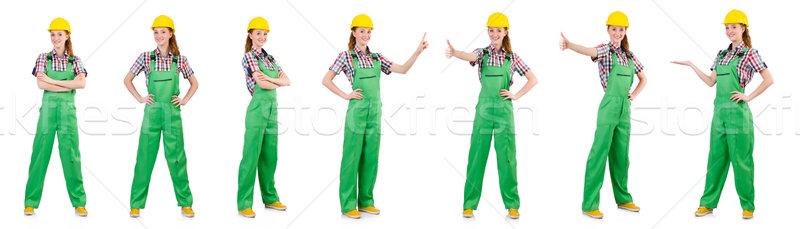 Woman in green coveralls isolated on white Stock photo © Elnur