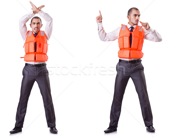 Businessman with rescue safety vest on white Stock photo © Elnur