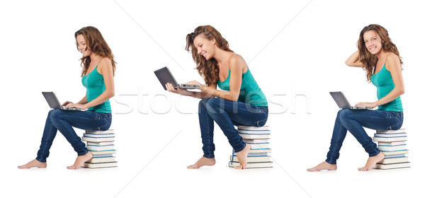 Diák netbook ül könyvek üzlet mosoly Stock fotó © Elnur