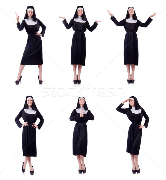 Nonne isoliert weiß Gottesdienst beten funny Stock foto © Elnur