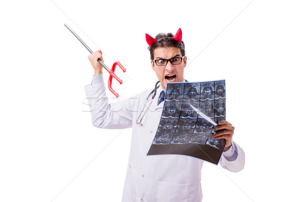 Stock photo: Devil doctor in funny medical concept isolated on white backgrou