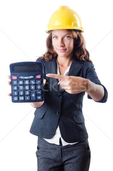 Female builder with calculator on white Stock photo © Elnur