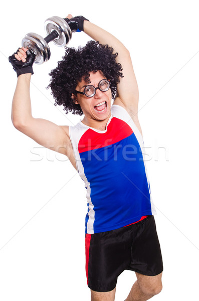 Foto stock: Engraçado · homem · halteres · esportes · saúde