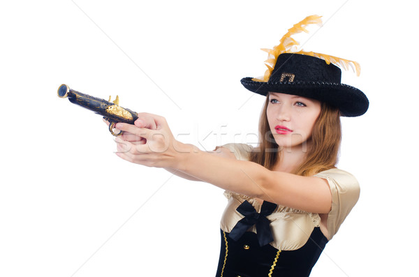 Foto stock: Mujer · pirata · aislado · blanco · mano · fondo