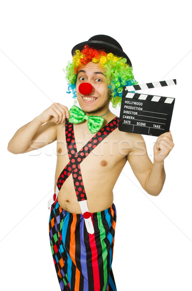 Clown with movie board on white Stock photo © Elnur