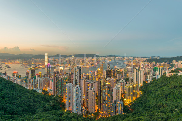 Hong Kong zonsondergang hemel gebouw stad Stockfoto © Elnur