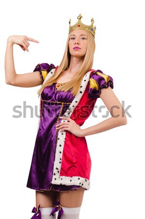 [[stock_photo]]: Cute · fille · pourpre · robe · isolé · blanche