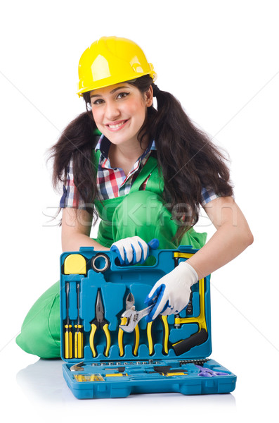 Female workman in green overalls isolated on white Stock photo © Elnur