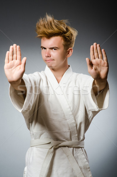 Stock fotó: Vicces · karate · vadászrepülő · visel · fehér · kimonó