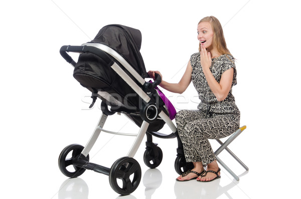 Happy mom with her baby in pram Stock photo © Elnur