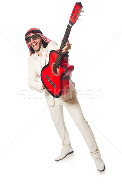 Emiraty człowiek gitara biały strony tle Zdjęcia stock © Elnur