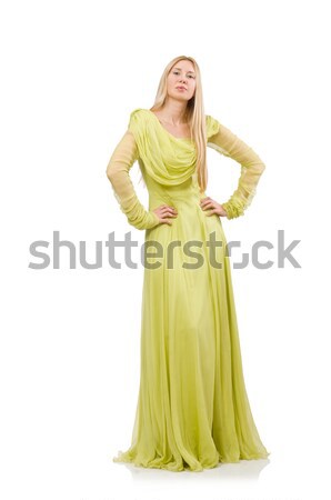 Young woman in elegant long green dress isolated on white Stock photo © Elnur