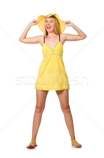 Caucasian fair model in yellow summer dress isolated on white Stock photo © Elnur
