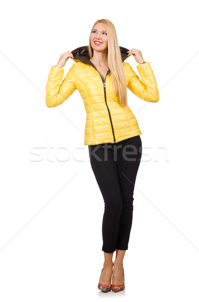 Stock photo: Caucasian woman in yellow jacket isolated on white