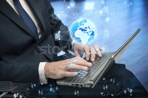 Stockfoto: Jonge · zakenman · globale · computer · kantoor
