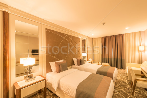 The modern hotel room with big bed Stock photo © Elnur