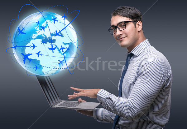 üzletember légi utazás számítógép férfi világ háló Stock fotó © Elnur