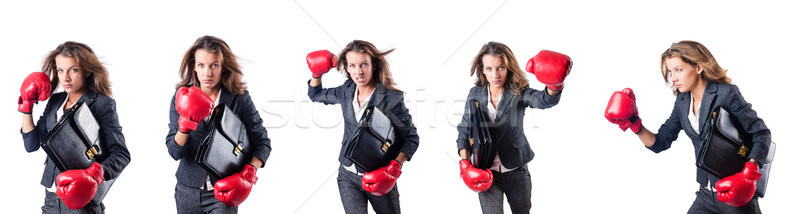 Young woman with boxing gloves isolated on white Stock photo © Elnur