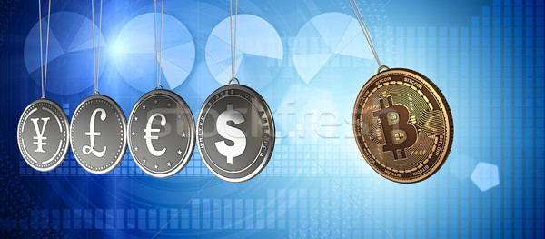 Bitcoins in blockchain cryptocurrency concept Stock photo © Elnur