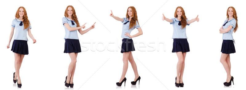 Young naughty student pressing virtual button isolated on white Stock photo © Elnur