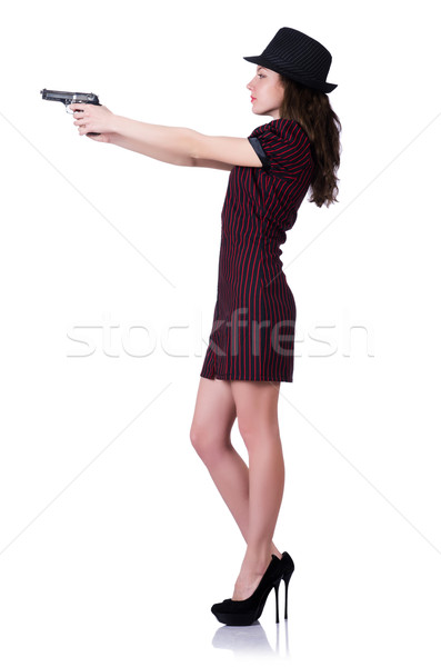 Woman gangster with handgun on white Stock photo © Elnur