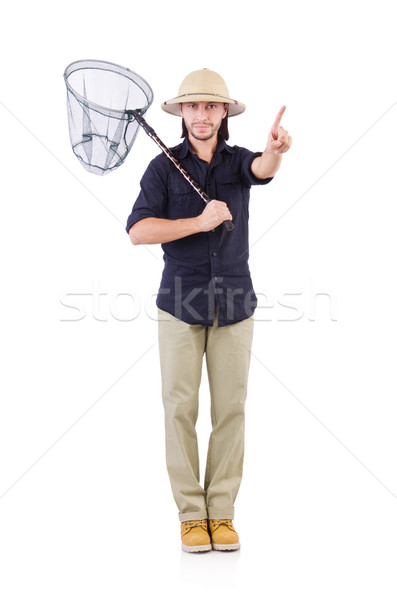 Funny guy with catching net on white Stock photo © Elnur