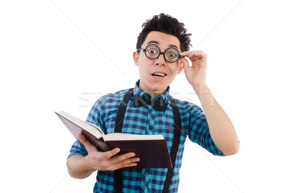 Funny student with books on white Stock photo © Elnur