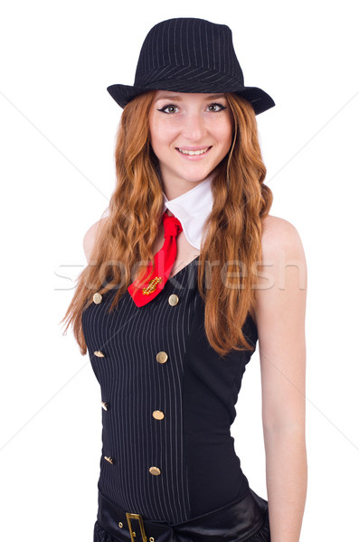 Woman dressed as gangster isolated on white Stock photo © Elnur