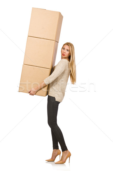 Woman with boxes relocating to new house isolated on white Stock photo © Elnur