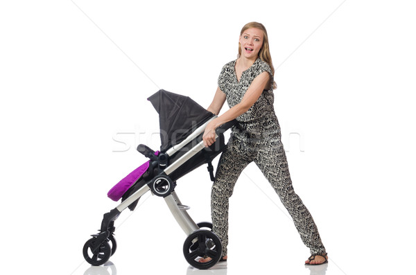 Happy mom with her baby in pram Stock photo © Elnur