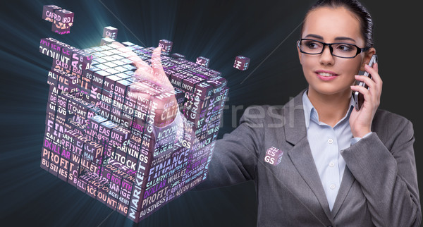 Zakenvrouw business financieren kubus geld gelukkig Stockfoto © Elnur