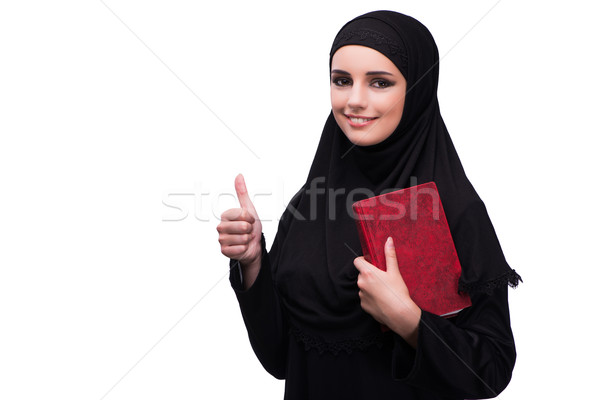 Moslim vrouw zwarte jurk geïsoleerd witte boeken Stockfoto © Elnur