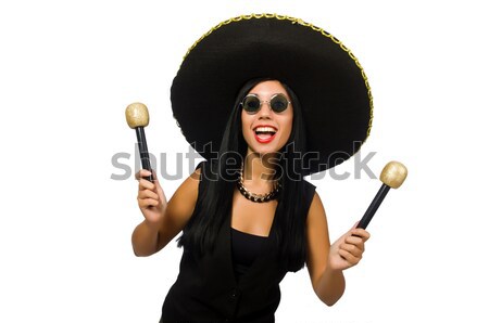 Stock photo: Woman singing in karaoke club isolated on whie