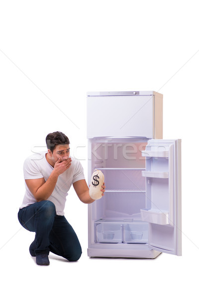 Hungrig Mann schauen Geld Kühlschrank Business Stock foto © Elnur